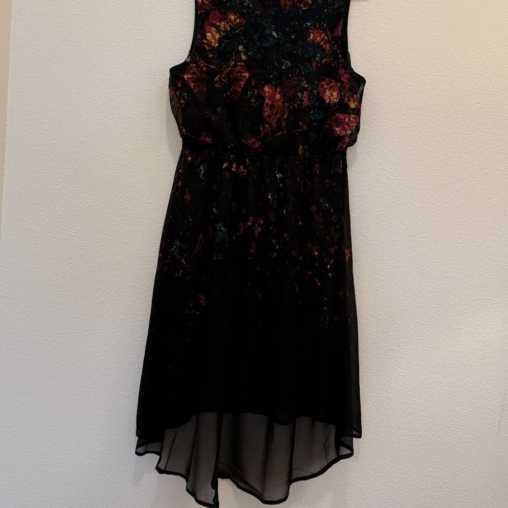 Formal Black Midi Asymmetrical Dress, Abstract Floral, Women Size Medium - Picture 4 of 5